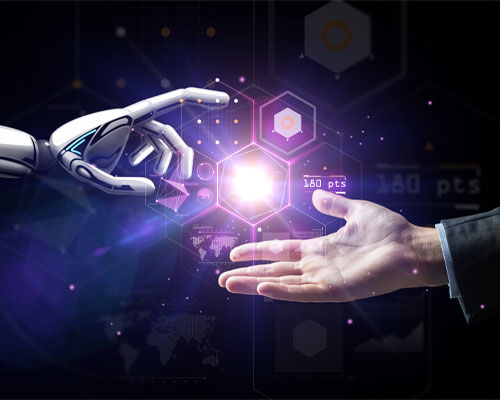 AI. Robot and Human hands